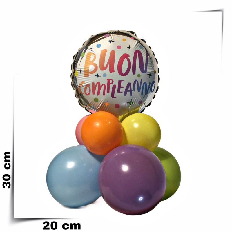 Centrotavola composizione di palloncini già gonfiati con palloncino grande  30 anni Multicolor da 46 cm